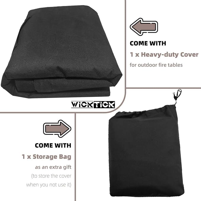 WICKTICK Rectangular Gas Fire Pit Table Cover 52 x 34 inch, Waterproof 600D Heavy Duty Fire Table Cover for 48 - 52 inch Patio Propane Firepit Tables