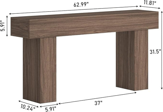 knoworld 63 Inch Long Console Table for Entryway, Farmhouse Wood Rectangular Sofa Table Behind Couch Table, Narrow Entryway Table for Living Room, Entrance, Hallway, Foyer, Easy Assembly (Brown)