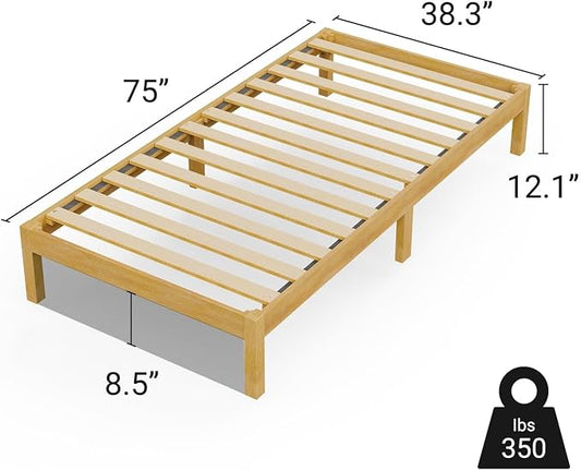 LIFEMENT Twin Bed Frame Classic Wood Platform, Noise Free, Under Bed Storage, No Box Spring Needed, Easy Assembly, Natural