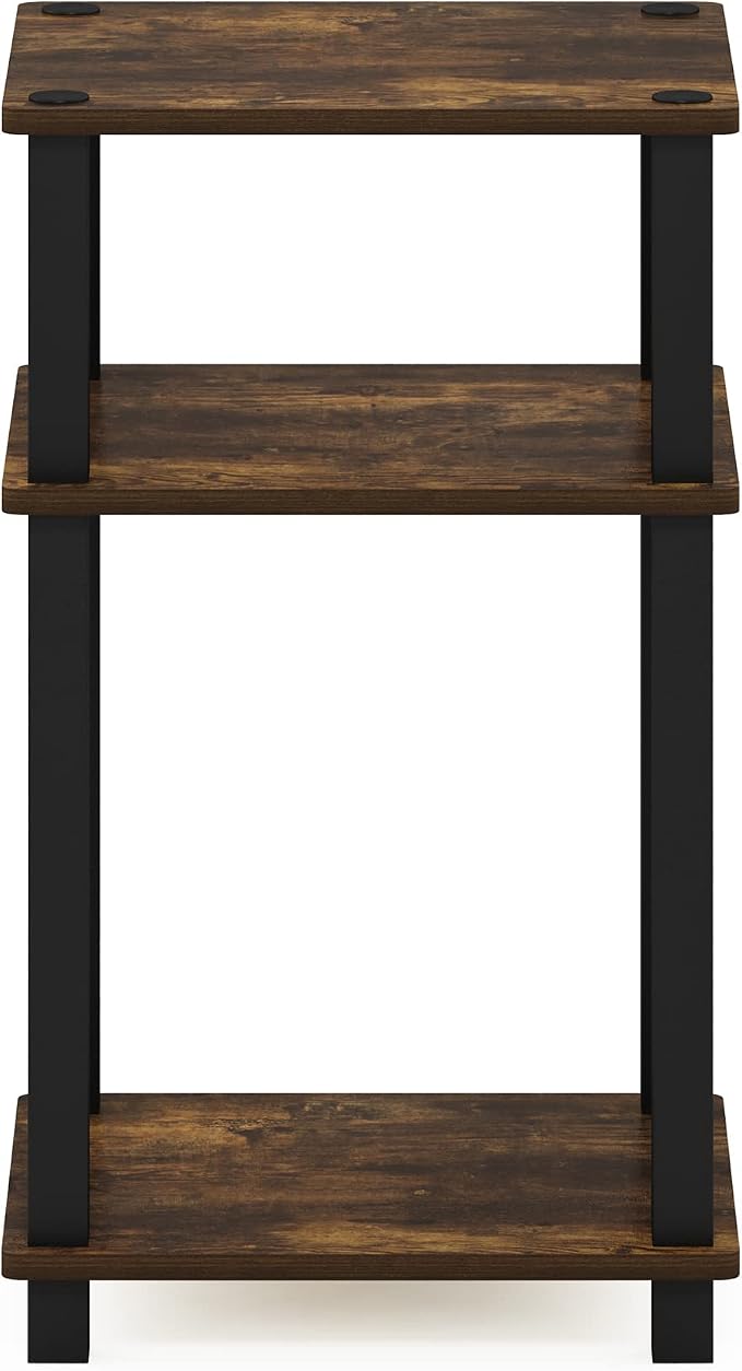 Furinno JUST Night Stnad, 3-Tier Nightstand Open Shelf, Toolless Assembly Bedside Table, End Table, Side Table, with Square Tube, for Living Room, Bedroom, Amber Pine