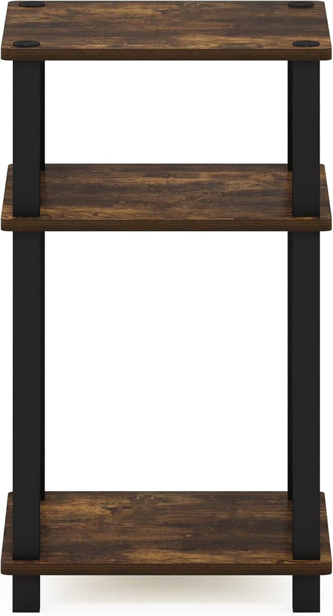 Furinno JUST Side Table, 3-Tier Open Shelf End Table, Toolless Assembly Night Stand, Bedside Table with Square Tube, for Living Room, Bedroom, Amber Pine
