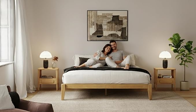 Thor Premium Solid Wood Bed Frame Queen, Japanese Joinery Bed Frame with Wood Slat Support, Platform Bed, No Box Spring Needed, Easy Assembly, Minimalist & Modern Style (Light Brown)