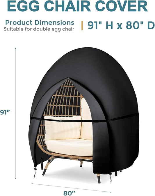 Patio Hanging Egg Chair Cover Double Egg Chair Covers Waterproof for Outdoor Pod Swing Loveseat Egg Chair- 91 X 87 Inches, Black