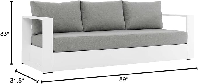 Modway Tahoe Aluminum Outdoor Patio Sofa in White Gray