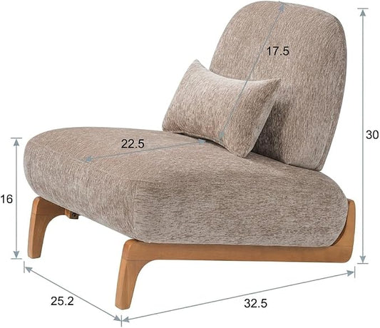 Merax Linen Accent Chair with Curved Wood Base and Lumbar Pillow, Espresso + Natural