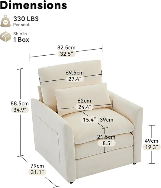 Iroomy Modern Accent Armchair – Cloud-Like Single Sofa with Pocket Spring Seat, Soft Chenille Fabric, Removable Cover, Cozy Lumbar Support for Living Room, Bedroom, Apartment, Beige