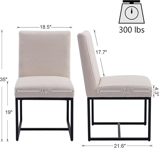 HNY Modern Dining Chairs Set of 6, Upholstered Linen Dining Room Chairs with Ergonomic Back & Metal Frame for Home, Kitchen, Apartment, Cream