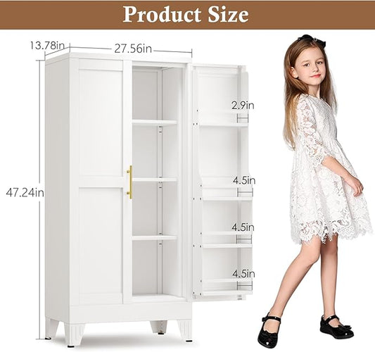 GAIOUS Metal Kitchen Pantry Cabinet, Storage Cabinets with 2 Door and 3 Adjustable Shelves, White Freestanding Food Storage Cabinet, Steel Cupboard for Kitchen Dinning Room