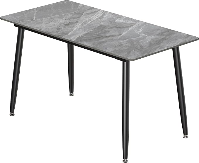 55" Grey MatteGlossy Rectangular Sintered Stone Dining Table | Versatile kitchen furniture for indoor and outdoor placement, matched with adjustable silent foot pads.