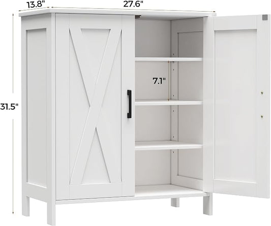 Homleke Farmhouse Shoe Cabinet with 2 Barn Doors & Wood Legs, 5-Tier Shoe Storage Cabinet with 3 Adjustable Shelves, Tall Shoe Rack Organizer for Closet, Shoe Organizer for Entryway, Hallway, White