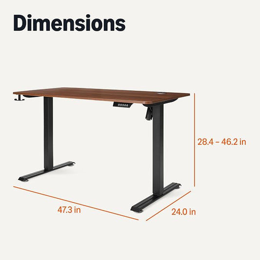 Amazon Basics Electric Standing Desk, Height Adjustable Home Office Desk with Memory Buttons and Electronic Display, 47" x 24", Black/Walnut Effect