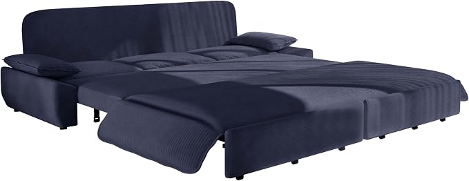 94.5" Pull Out Couch King Size, Futon Sofa Bed, 3-in-1 Convertible Sleeper Sofa Bed with Cushion Armrest, Modern Corduroy Loveseat Couches for Living Room, Small Space, Apartment, Dark Blue