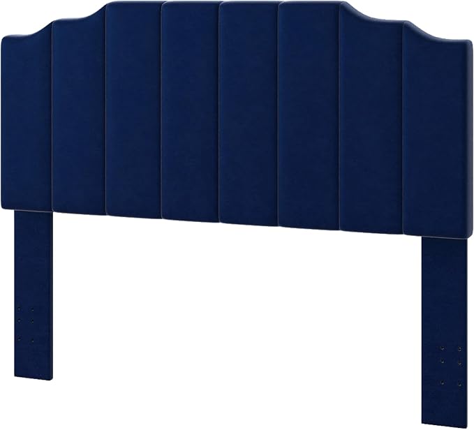 Befurtori Queen Size Headboard Only, Velvet Wall Mounted Headboard Queen/Full Size for Adjustable Bed, Modern Vertical Channel Design with Curved Upholstered Head Board, Royal Blue