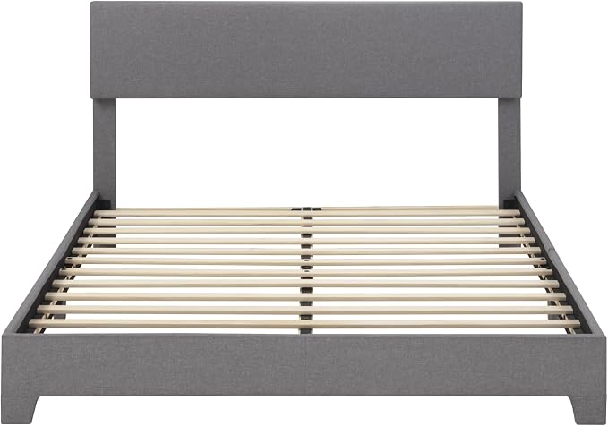 SHA CERLIN Linen Upholstered Queen Size Bed Frame with Headboard,Light Gray | Adjustable Low-Profile Platform Bed, Minimalist Design, Stable Mattress Foundation, Strong Back-Support, No Box Spring Needed