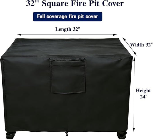 Chinchilla Heavy Duty 32 Inch Square Fire Pit Cover - 100% Waterproof & Weatherproof 600D Oxford Fabric, Durable All-Season Protection for 30/31/32 Inch Propane Fire Pits and Tables