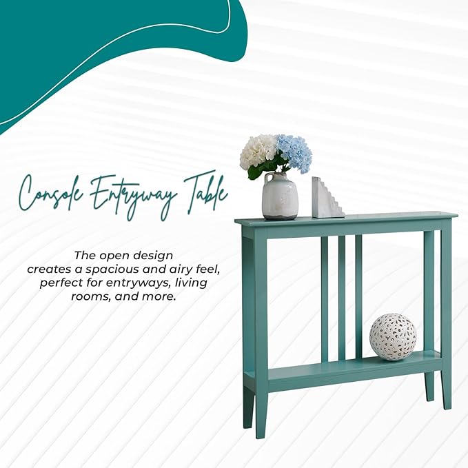 Kings Brand Narrow Console Table w/Storage Shelf, Sofa Entryway Table, Teal | Narrow Console Table with Storage Shelf – Slim Design Fits Entryways, Hallways, Behind Sofas, Shelf Décor, Books, Essentials