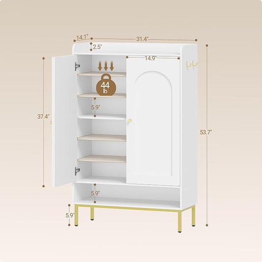 Hzuaneri Shoe Cabinet with Doors, 7-Tier Shoe Storage Cabinet with Adjustable Shelves, Wooden Shoes Organizer Cabinets with Top Storage Layer, 28-32 Pairs, for Entryway, Hallway, White SR68703A