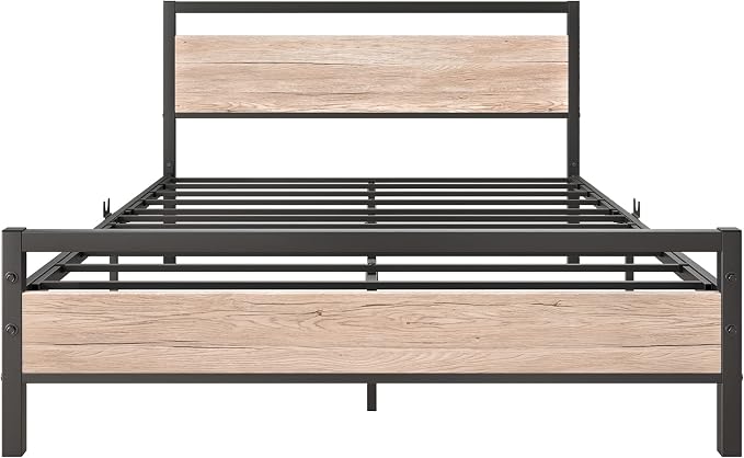 BOFENG Full Size Bed Frame with Wood Headboard,Heavy Duty Platform Bed Frame Full with Storage No Box Spring Needed,Reinforced Steel Slats Support,Mattress Foundation,Oak Color