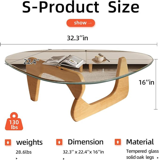 Modern Glass Coffee Table, Mid Century Small Coffee Table, Coffee Table for Living Room,Suitable for Bedroom Living Room Reception Office Tables (Wood/Transparent, Small)