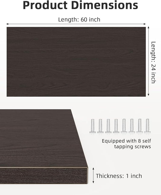 Universal 60 x 24 One-Piece Solid Wood Table Top, 1" Thick Desktop for Stand Up Height Adjustable Desk Frames, Home Office Tabletop, Countertop DIY, Black Walnut
