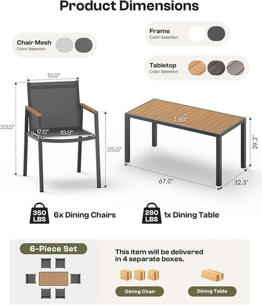 Outdoor Dining Set for 10, Aluminum Patio Table and Chairs Set, 12-Piece All Weather Patio Dining Furniture Set with Umbrella Hole for Backyard, Deck, Poolside (Gray-Teak)