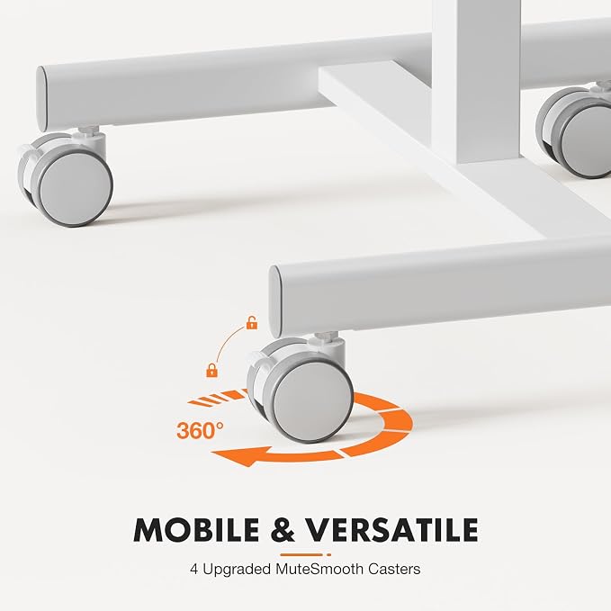 Sweetcrispy Mobile Rolling Desk with Lockable Wheels, Small Standing Laptop Desks, Sit Stand Adjustable Height Table Portable, Computer Workstations for Home Office, White