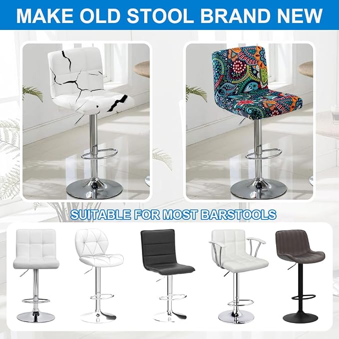 Levoberg Bar Stools Cover Set of 4 Printed Armless Swivel Barstools Slipcovers with Backs Stretch Square Counter Height Bar Stools Covers Mid Low Back Chair Cover for Kitchen Dining Room Bar #11