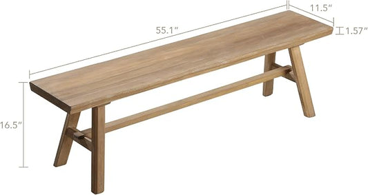 Wnutrees 55" Farmhouse Wood Bench, Rustic Solid Wood Dining Room & Entryway Bench Seat for Indoors, Easy Assembly, Natural