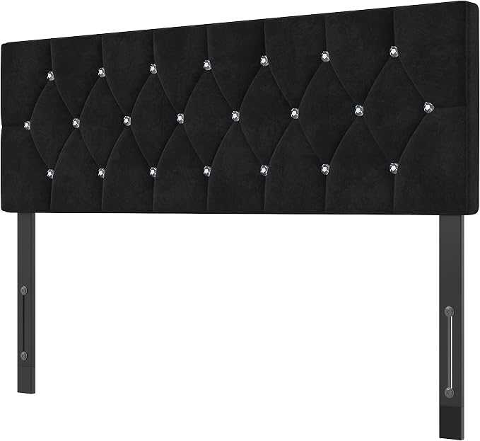 VECELO Tufted Upholstered Headboard Queen Size, with 6 Adjustable Height from 39.8" to 49.8", Button Diamond Design, Easy Assembly, Classic Black
