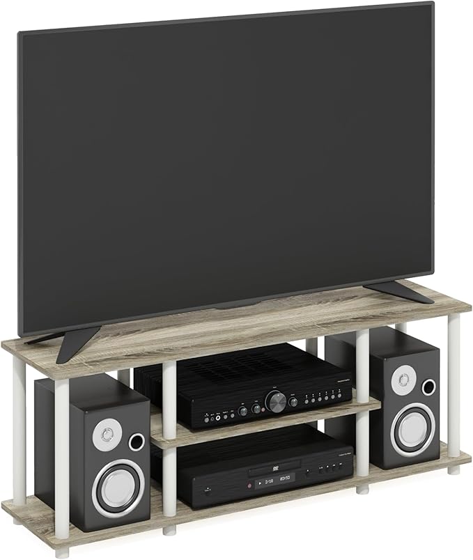 Furinno Turn-N-Tube No Tools 3D 3-Tier Entertainment TV Stand up to 50 inch TV, Round Tubes, Oak
