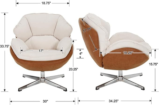 BESTANO Swivel Accent Chair, Chenille Upholstered Modern Living Room Chair with Backrest 360 Degree Metal Base Armless Reading Chair for Bedroom, Beige