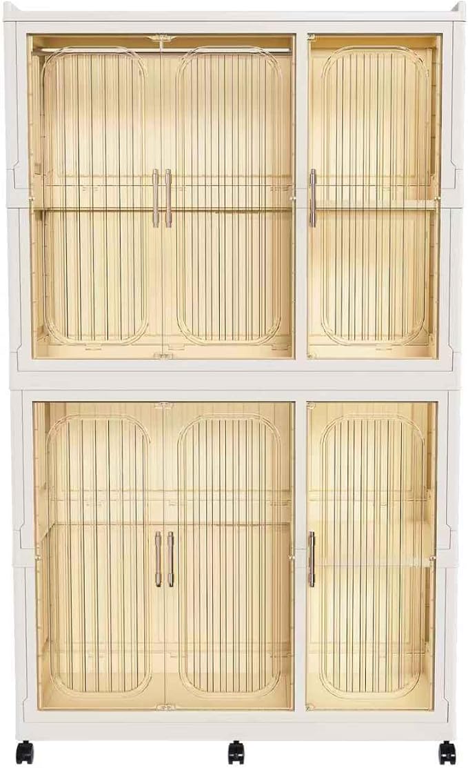 Portable Wardrobe Closet Organizer, Large Kids Wardrobe Closet with Magnetic Doors and Wheels, Collapsible Plastic Baby Clothes Storage Cabinet, 4 Cubes and 2 Wardrobes (17.7"D x 36.2"W x 62.2"H)