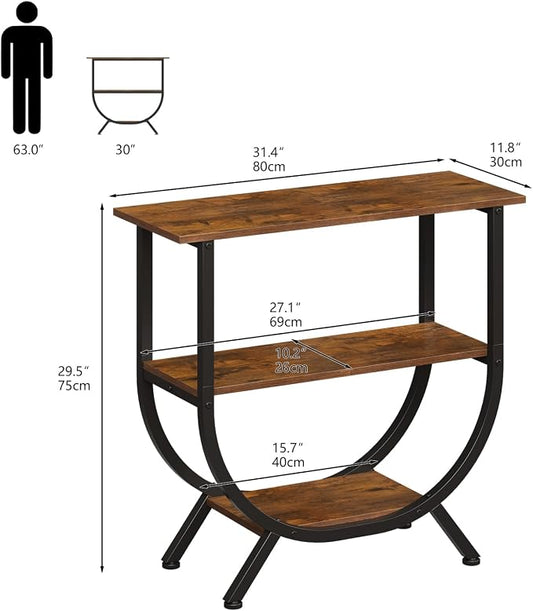 Trironsun 3 Tier Console Table with Storage 30" Height Entryway Table with Open Shelves Industrial Sofa Table Behind Couch for Living Room Hallway Entrance (Rustic Brown)