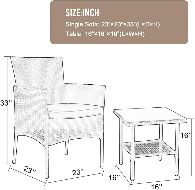 FDW | 3-Piece Patio Furniture Set | Brown | Outdoor Wicker Furniture with Coffee Table | Modern Rattan Chairs Conversation Set | Outdoor Seating | Weather-Resistant | for Porch, Garden, Lawn