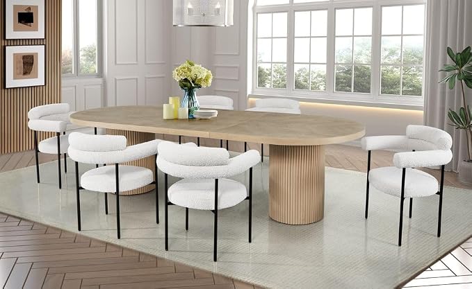 Dobby 90"-123" Extendable Oval Wooden Dining Table, Light Oak | Mid Century Modern, Double Pedestal Base, For 6 People, Large