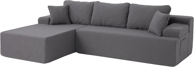 Hobestluk Modular Sectional Sofa Couches L-Shape Couch 3 Seat Modular Sofa Memory Foam Sectional Couches for Living Room, Cloud Couch with Oversized Chaise (Grey Smooth, 96", Left Hand Facing)