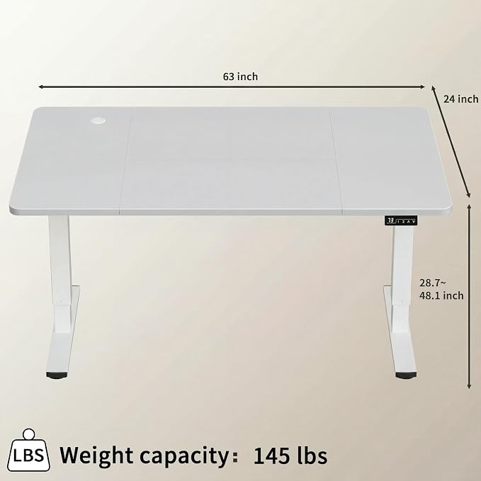 Furmax Electric Height Adjustable Standing Desk Large 63 x 24 Inches Sit Stand Up Desk Home Office Computer Desk Memory Preset with T-Shaped Metal Bracket, White
