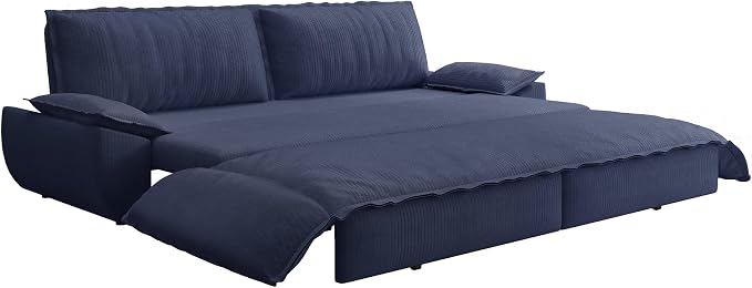 73.2" Sofa Bed Queen Size, Pull Out Couch Bed, 3-in-1 Convertible Sleeper Sofa with Cushion Armrest, Modern Corduroy Futon Couch for Living Room, Small Space, Apartment, Bedroom, Dark Blue