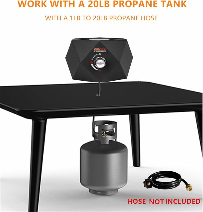 14” Modern Tabletop Fire Pit for Table with Umbrella Hole, Portable Gas Firepit for 1lb Propane Gas, Patio Backyard Porch Camping RV Tailgating, Bottom-Mounted FP003