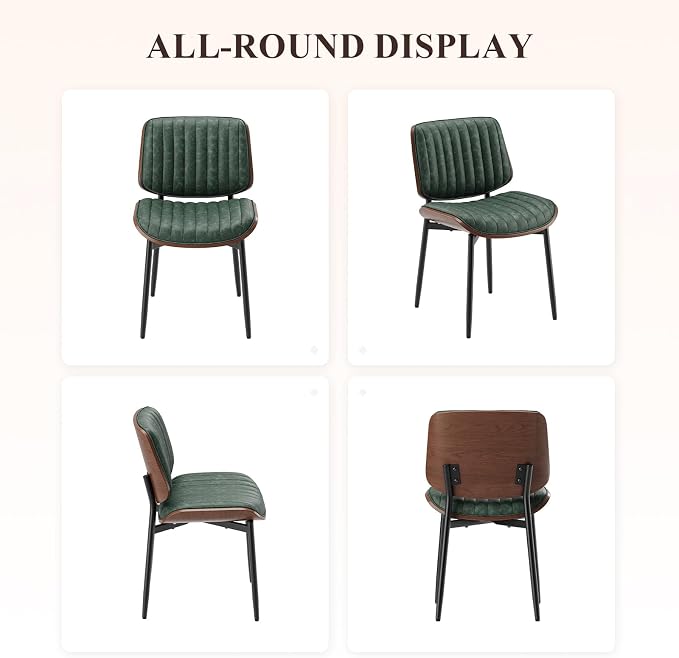 MALOL Leather Dining Chairs Set of 6, Modern Upholstered Dining Room Kitchen Chairs with Metal Legs and Wooden Back Support for Home Dining Room/Restaurant, Green