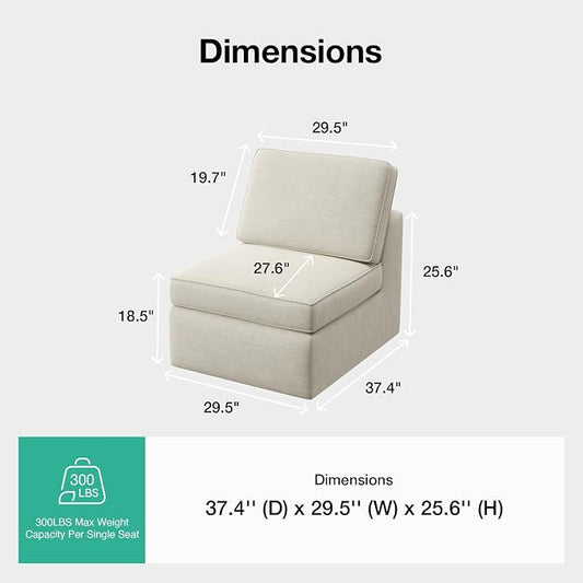 Novilla 108" Modular Sectional Sofa, Modular Sectional Couches for Living Room Bedroom, Chenille Removable Cover Cloud Couch Sectional with Smarts Coil® Support L-Shaped Couch(Beige, Armless Seat)