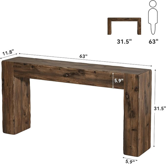 Solid Wood Console Table, 63-Inch Farmhouse Sofa Table Behind Couch for Entryway, Living Room, Foyer, Easy Assembly (Dark Brown)