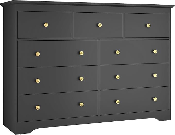 Black Dresser for Bedroom,55" Wide 9 Drawers Dressers,Modern Wooden Chest for Living Room, Hallway