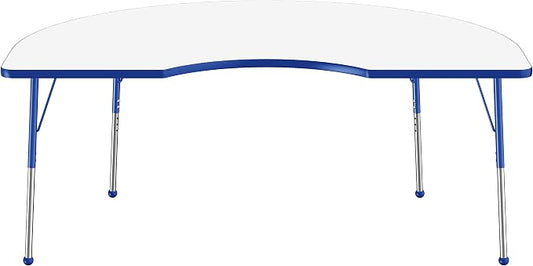 FDP Dry-Erase Kidney Activity School and Office Table (48 x 72 inch), Standard Legs with Ball Glides for Collaborative Spaces, Adjustable Height 19-30 inches - Whiteboard Top, Blue Edge and Blue Legs