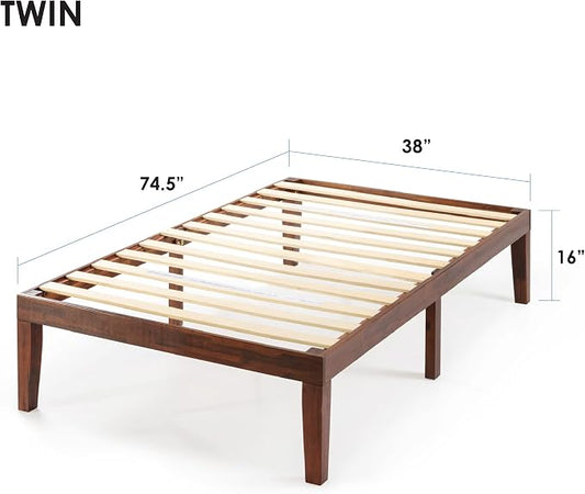 Mellow Naturalista Classic 16 Inch Solid Wood Platform Bed with Wooden Slats, Espresso, Twin
