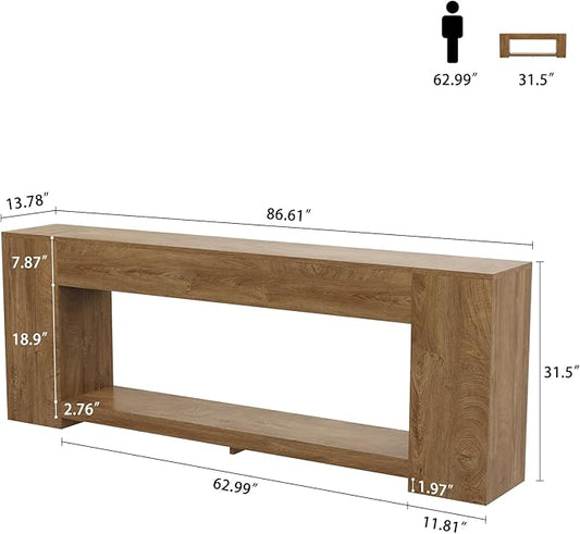 Epecoya 86-Inch Extra Long Console Table for Entryway, Farmhouse Sofa Table Behind Couch Wooden, 2-Tier Entry Console Tables with Storage for Entrance, Living Room, Natural Oak Brown