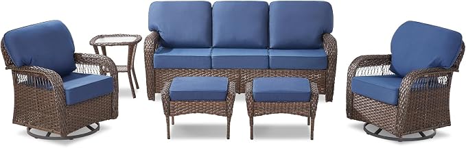 Belord 6 Piece Patio Set with Swivel Chairs,Patio Furniture for Deck Porch Garden,Outdoor Seating Conversation Furniture,Blue