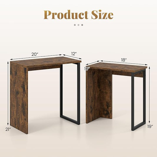 Giantex Nesting Coffee Table Set of 2, Rectangular Stackable Side Tables with Sturdy Metal Frames, Modern Nesting End Tables for Living Room, Bedroom, Rustic Brown