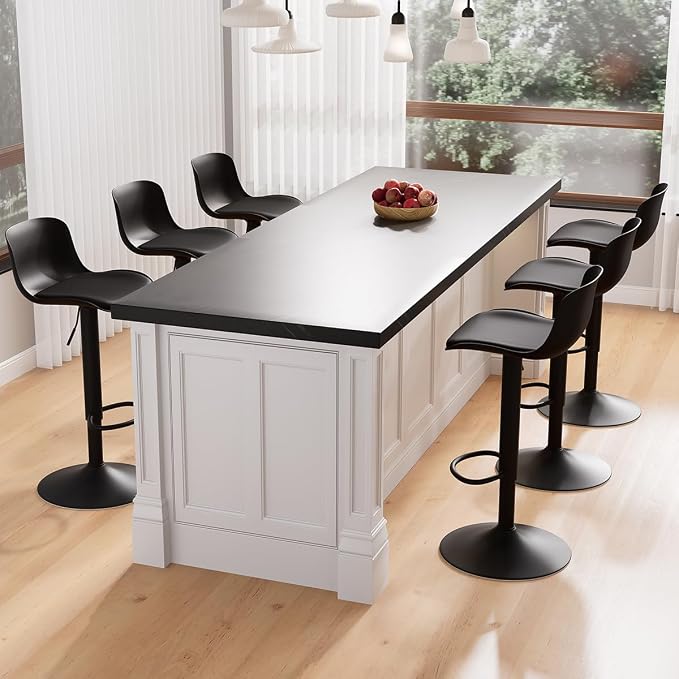 Kidol & Shellder Bar Stools Set of 6 Adjustable Counter Height Barstools Modern PU Leather Swivel Tall Bar Chairs Upholstered Bar Stool with Back for Kitchen Island(Black )