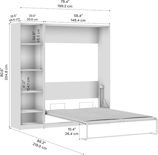 Bestar Claremont Full Murphy Bed with Closet Organizer (79W) in Platinum Gray, Sleeping Arrangement for Multipurpose Room